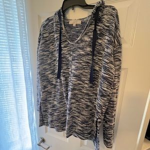 LOFT Heathered Navy Sweater Tunic Hoodie